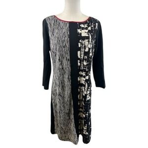 Adrianna Papell Black White‎ Red Abstract Floral Print 3/4 Sleeve Dress Size 12